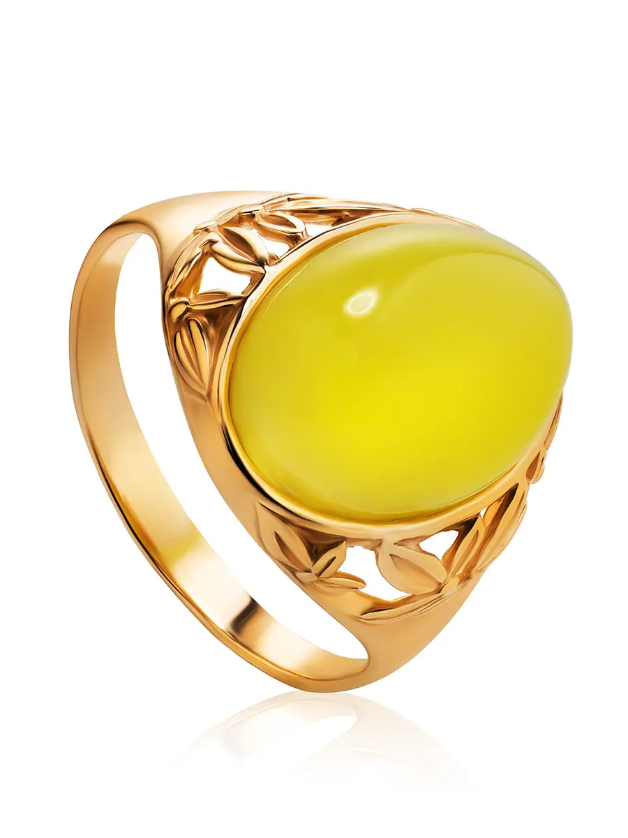 картинка Изысканное кольцо «Кармен» из золоченого серебра с натуральным медовым янтарём в онлайн магазине