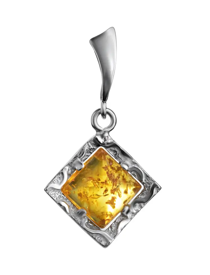 картинка Элегантная серебряная подвеска с натуральным золотисто-лимонным янтарём «Авангард» в онлайн магазине