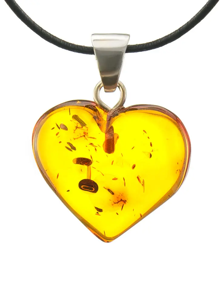 картинка Подвеска в форме сердца из натурального балтийского янтаря коньячного цвета в онлайн магазине