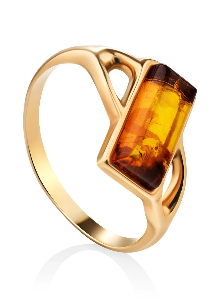 картинка Кольцо в лаконичном дизайне из коньячного янтаря «Адажио» в онлайн магазине