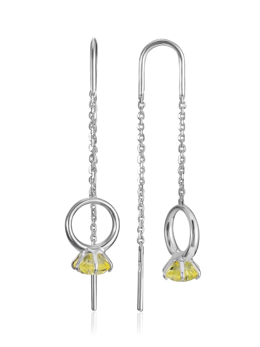 картинка Очаровательные серьги-продёвки с гранёным лимонным янтарём «Баккара» в онлайн магазине
