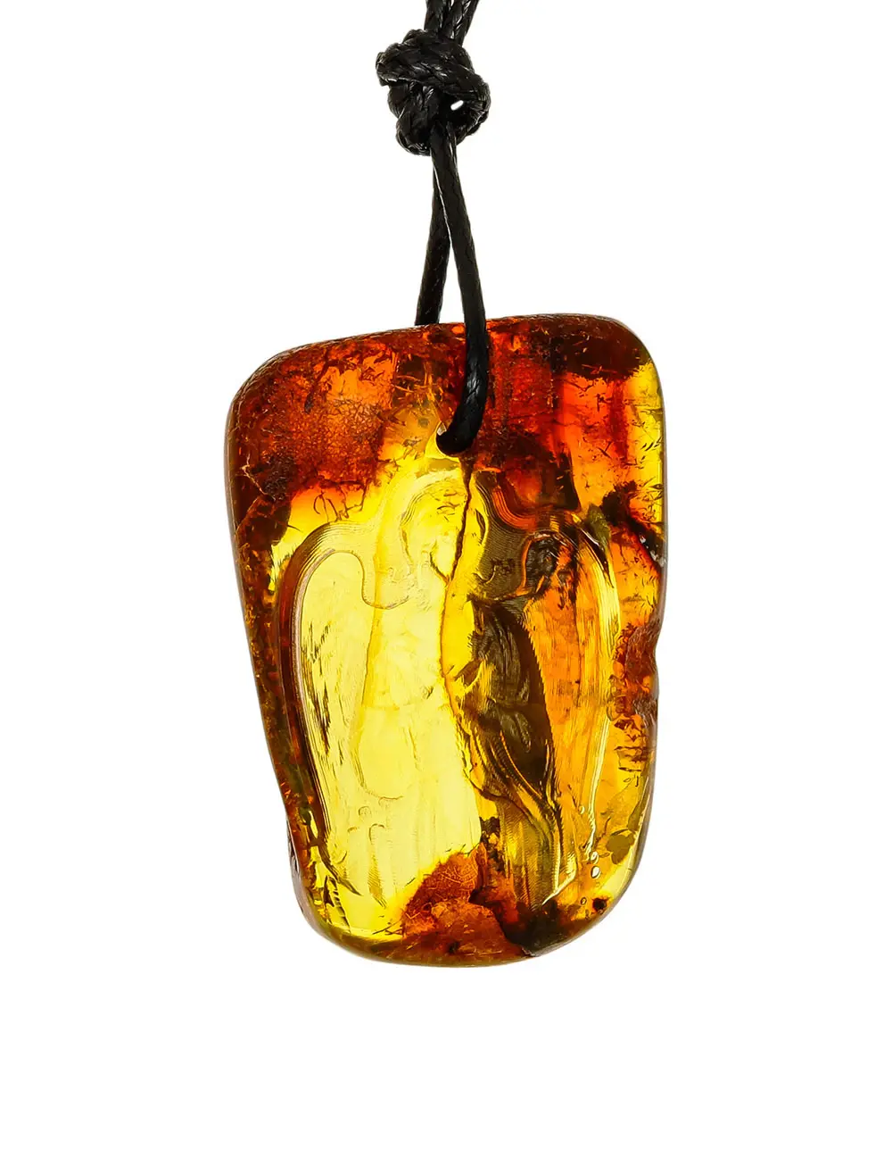 картинка Подвеска из цельного янтаря, украшенная резьбой «Ангел-Хранитель» в онлайн магазине