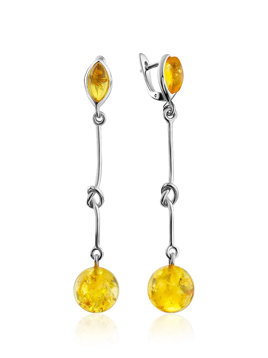 картинка Яркие серьги из серебра и искрящегося янтаря лимонного цвета «Париж» в онлайн магазине