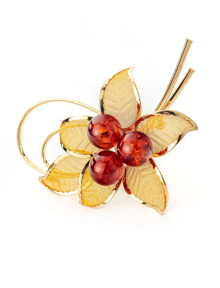 картинка Позолоченная брошь Beoluna, украшенная натуральным янтарём в онлайн магазине
