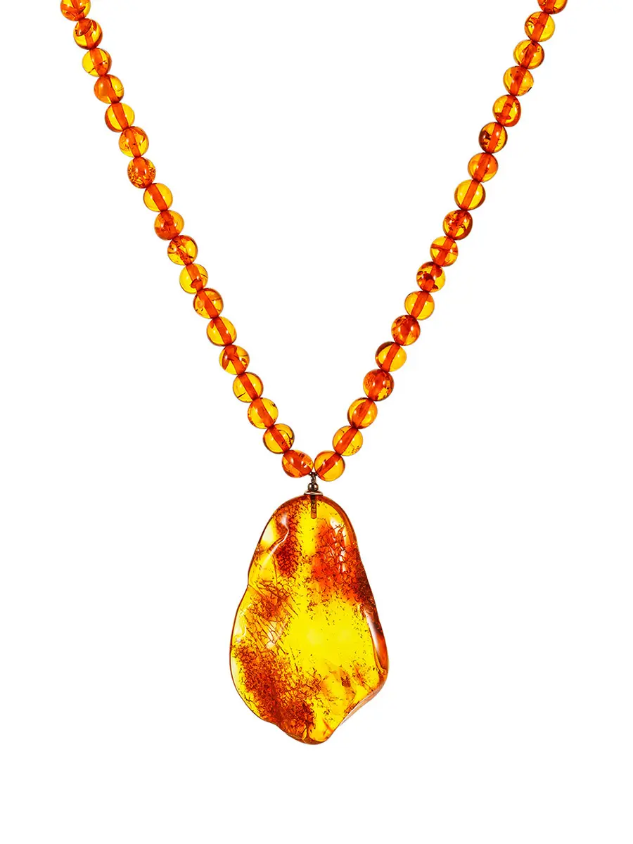 картинка Нарядное колье «Лаура» из цельного янтаря коньячного цвета в онлайн магазине