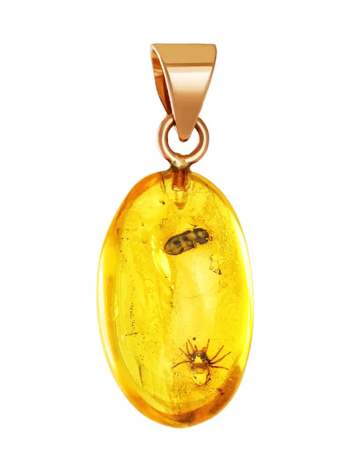 картинка Золотой кулон из натурального янтаря с включениями доисторических насекомых насекомых «Клио» в онлайн магазине