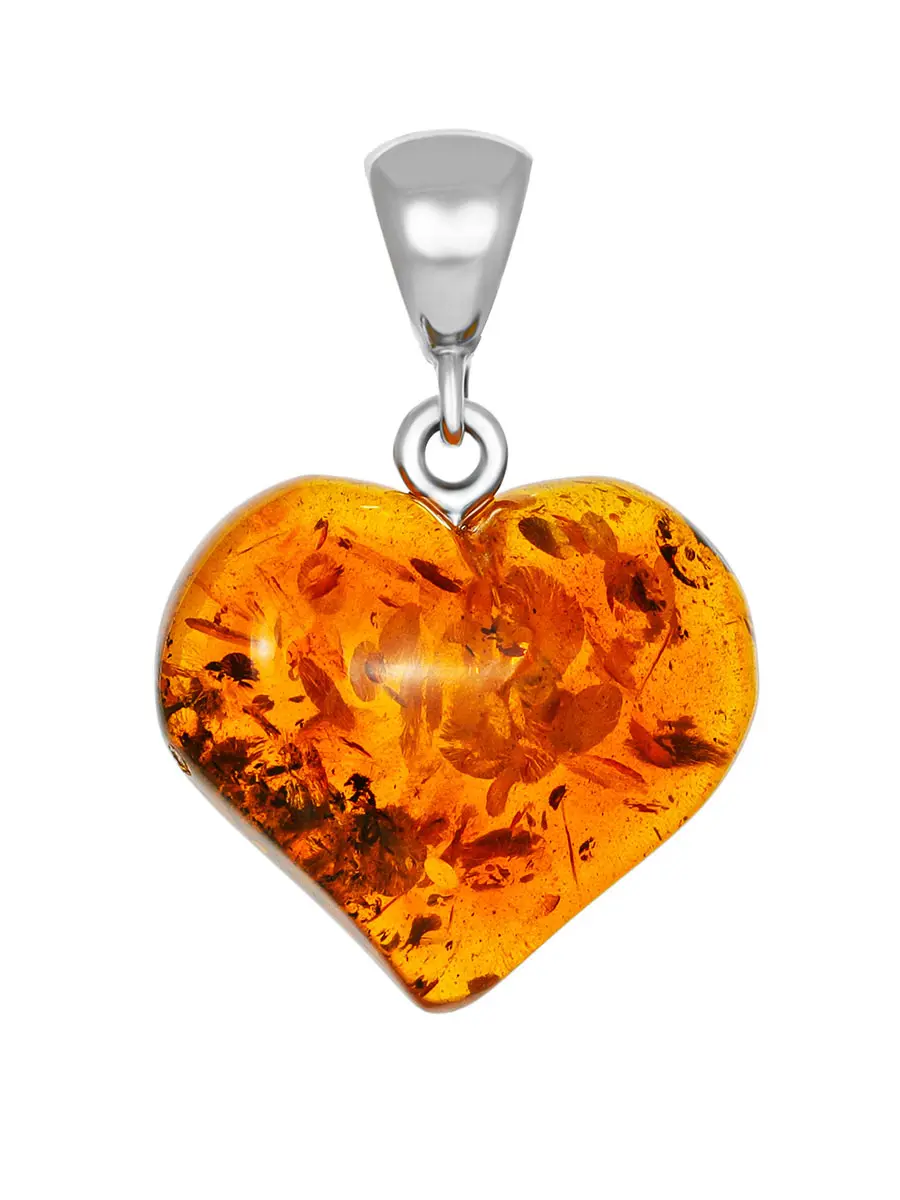 картинка Кулон из натурального янтаря с красивой искрящейся текстурой чайного цвета «Сердце» в онлайн магазине