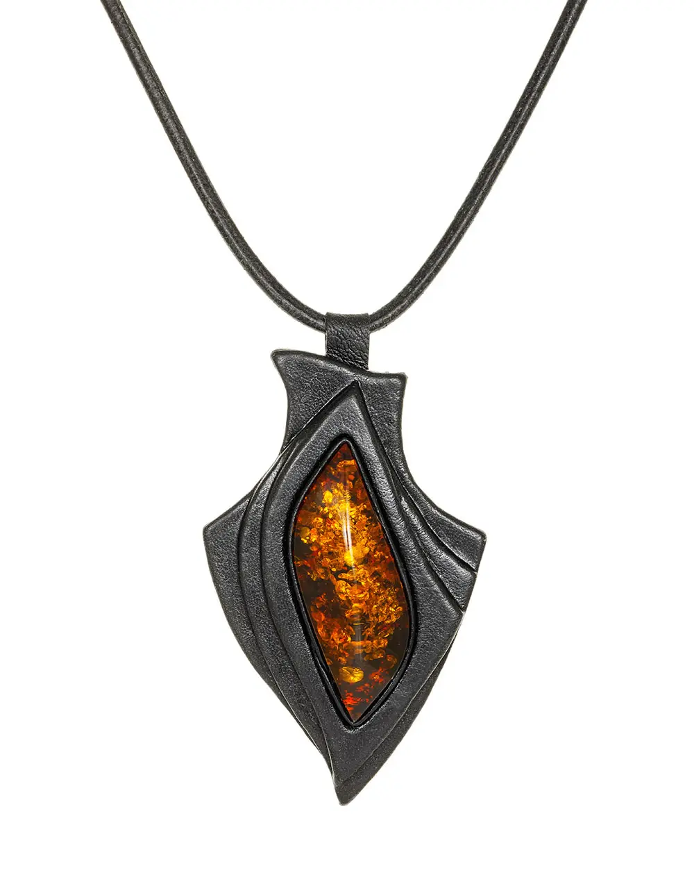 картинка Колье из кожи «Амазонка» с коньячным янтарём  в онлайн магазине