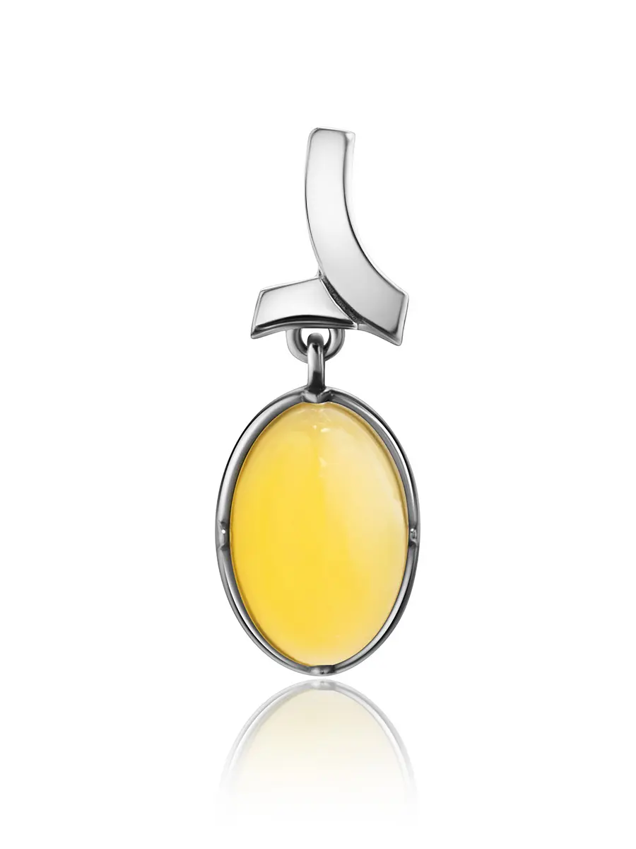 картинка Кулон из белого серебра с натуральным медовым янтарём  «Люмьер» в онлайн магазине