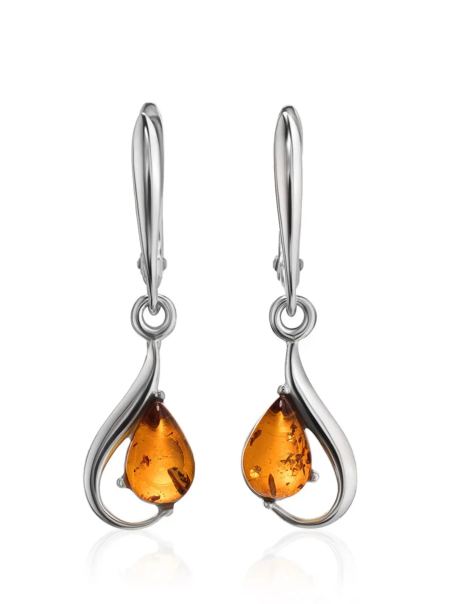 картинка Серебряные серьги с натуральным искрящимся янтарём «Фиори» в онлайн магазине