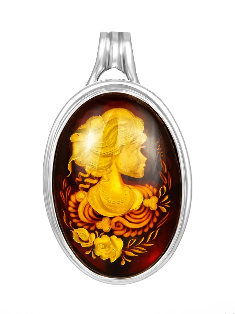 картинка Подвеска-брошь из серебра с натуральным янтарём с инталией «Элинор» в онлайн магазине