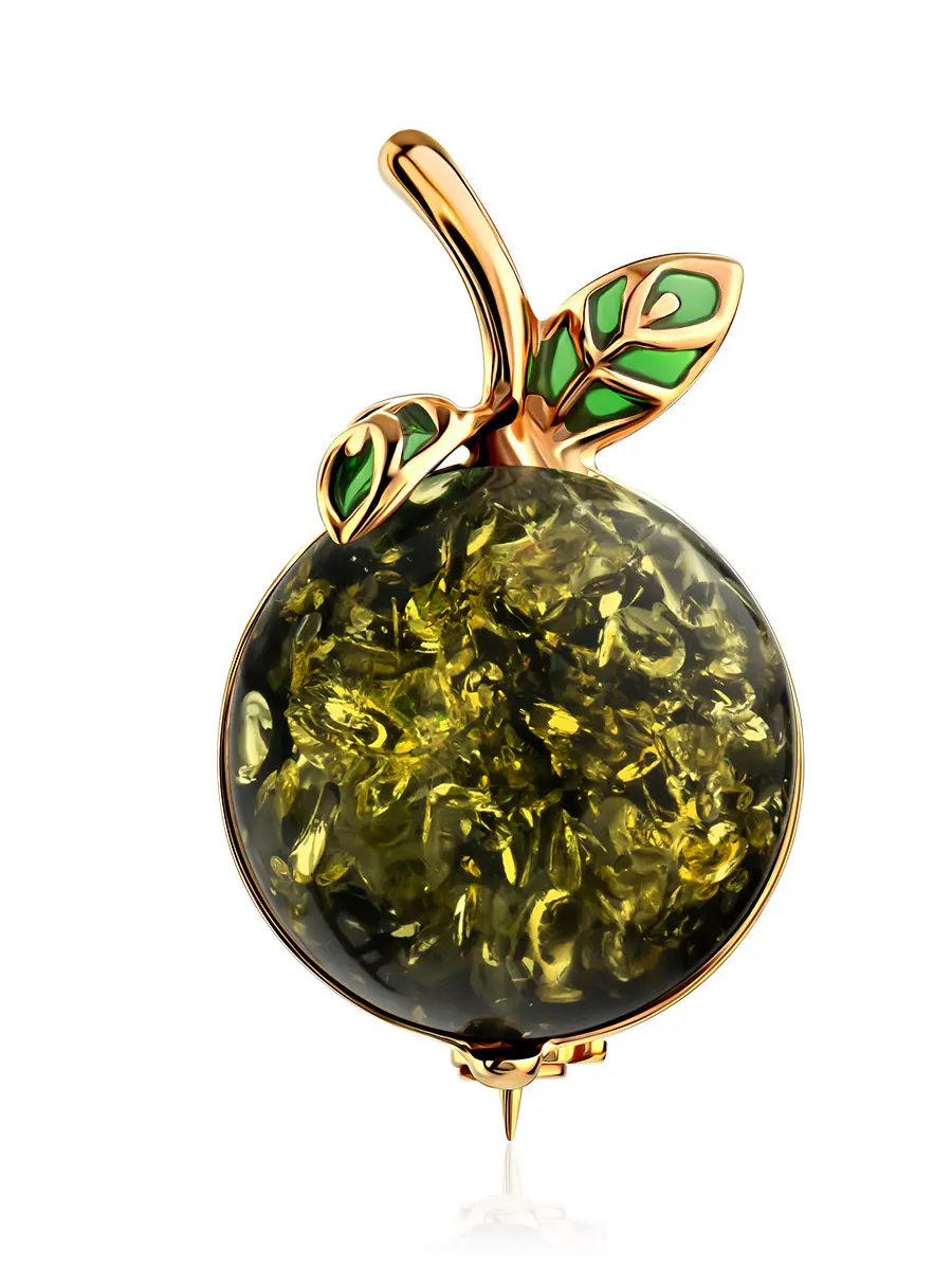 картинка Милая брошь «Яблочко» из зелёного янтаря в онлайн магазине