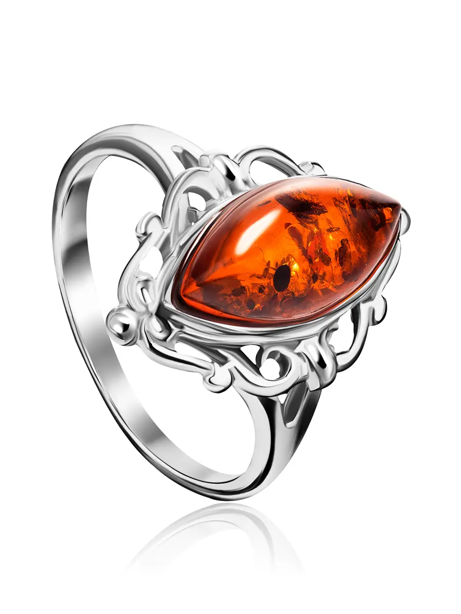 картинка Изысканное кольцо «Годива» из серебра с коньячным янтарём в онлайн магазине