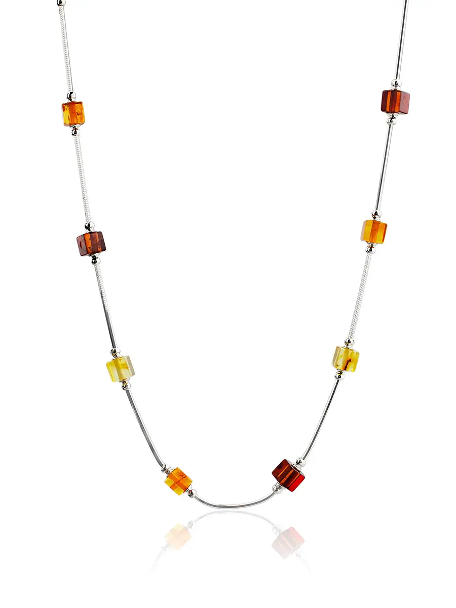 картинка Стильное ожерелье из кубиков натурального янтаря разных оттенков «Рафинад» в онлайн магазине