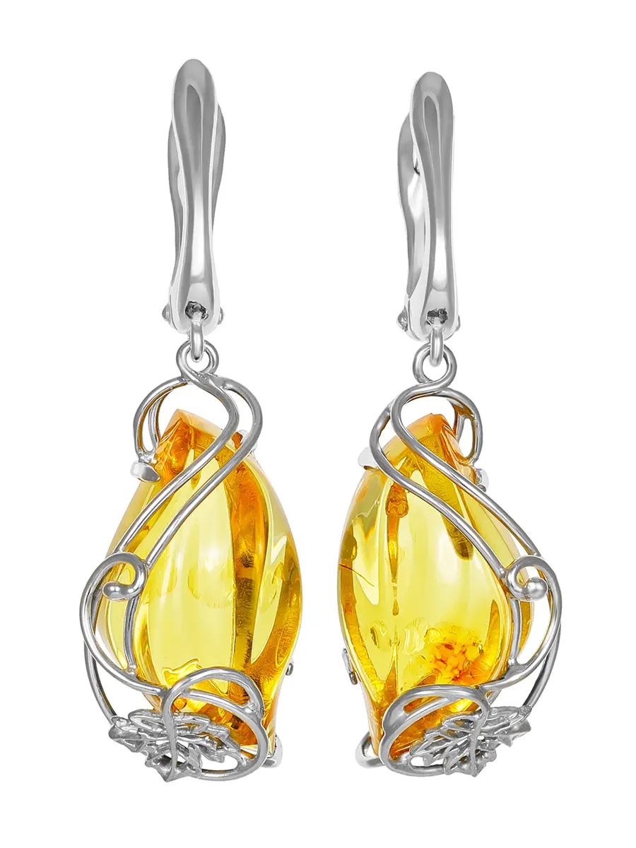 картинка Изящные серьги с сияющим лимонным янтарём «Риальто» в онлайн магазине
