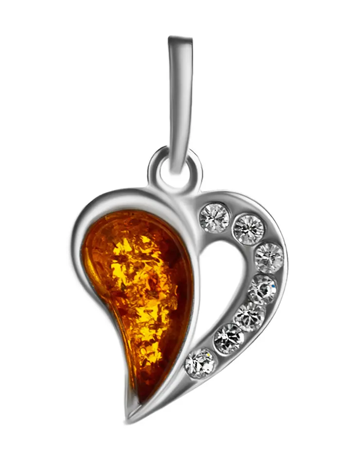 картинка Красивый кулон из серебра и натурального цельного янтаря «Сердце с искрами» в онлайн магазине