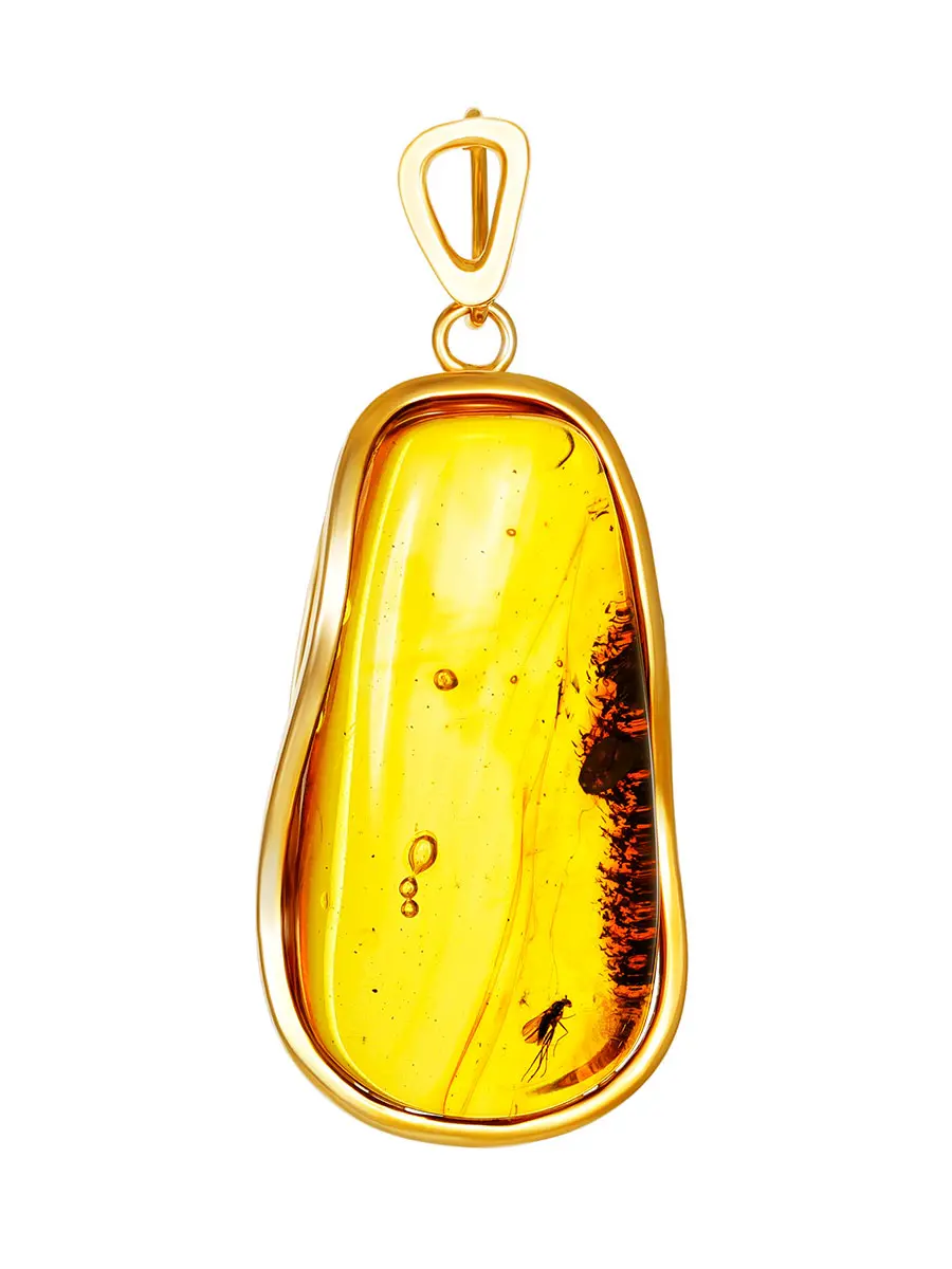 картинка Крупный кулон из золотистого янтаря с инклюзом «Клио» в онлайн магазине