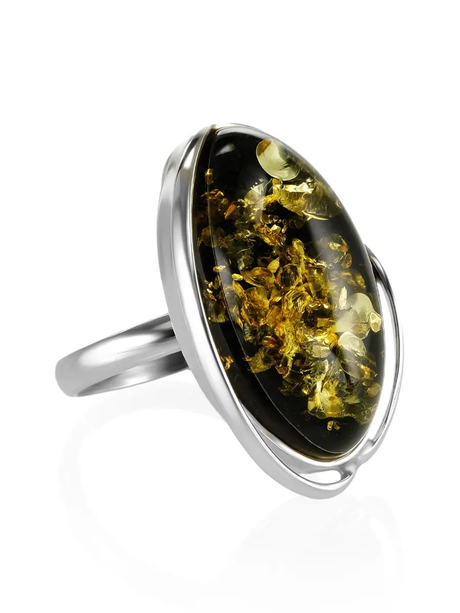 картинка Серебряное кольцо с натуральным зелёным янтарём «Маньяна» в онлайн магазине