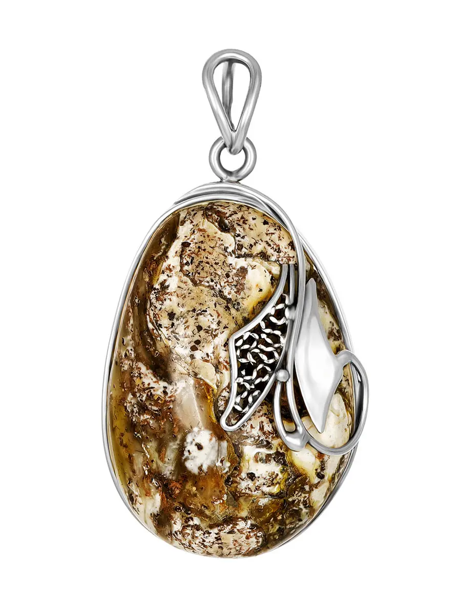 картинка Подвеска ручной работы из серебра и натурального янтаря с уникальной текстурой «Филигрань» в онлайн магазине