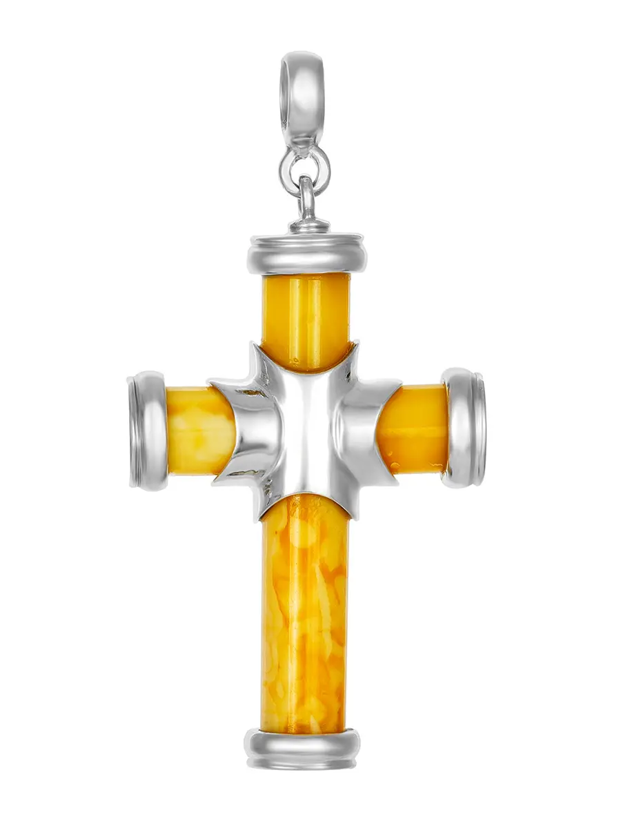 картинка Стильный декоративный крестик из натурального балтийского янтаря в онлайн магазине