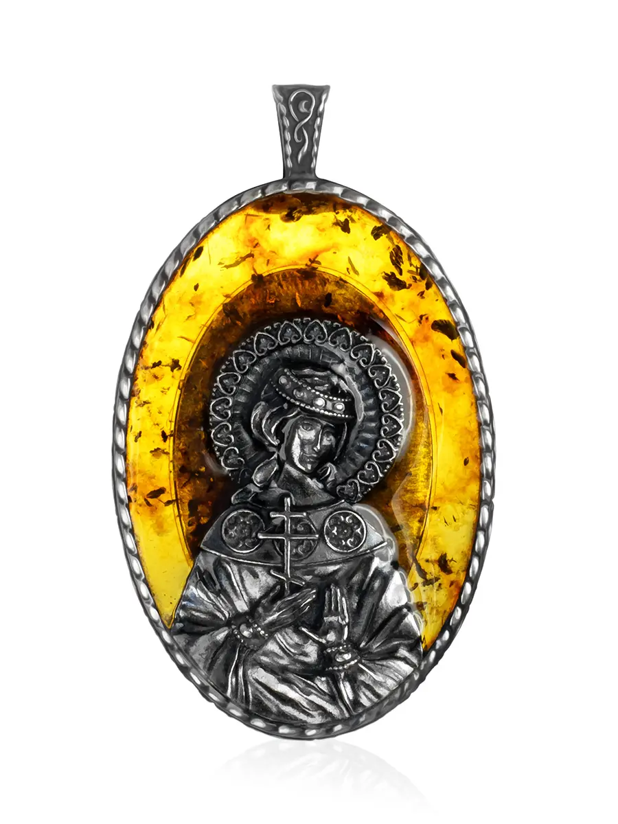 картинка «Святая мученица Надежда». Именная икона из полупрозрачного янтаря коньячного цвета в онлайн магазине