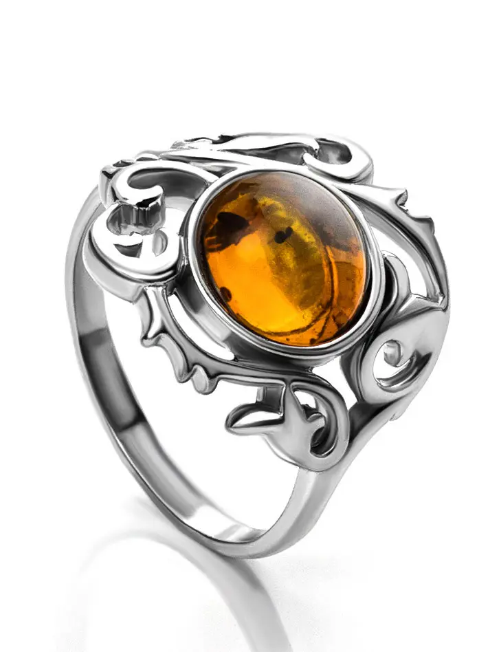 картинка Ажурное кольцо с натуральным коньячным янтарём «Кордова» в онлайн магазине