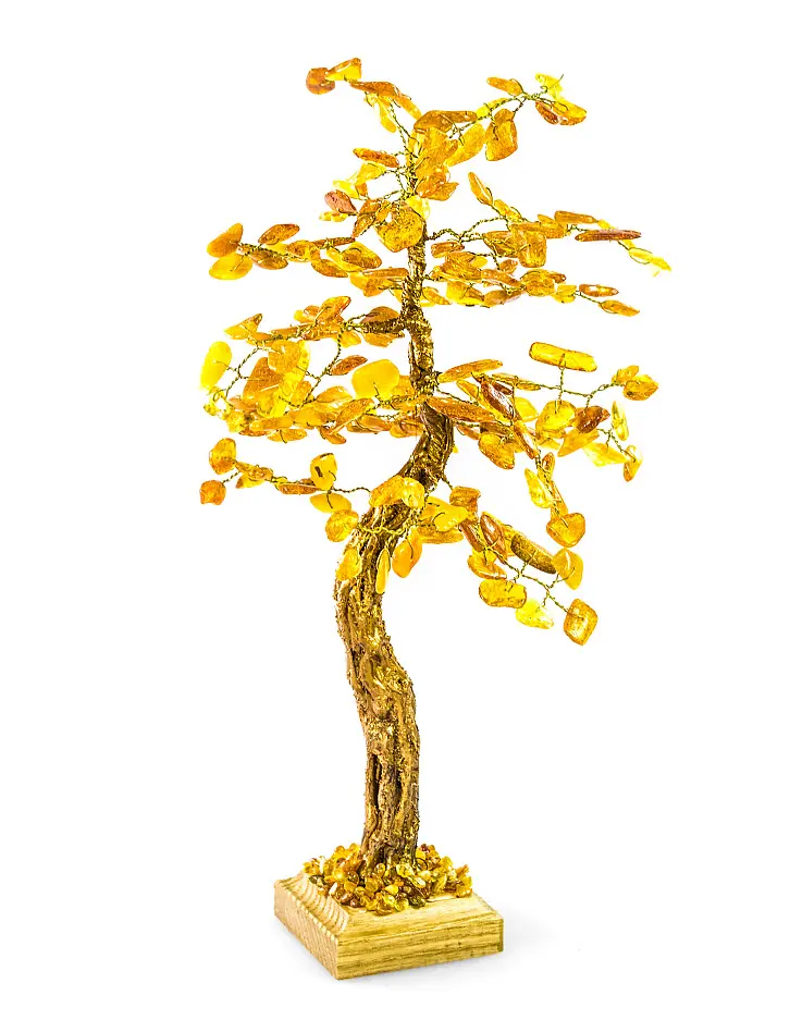 картинка Небольшое деревце с натуральным янтарём на деревянной подставке в онлайн магазине