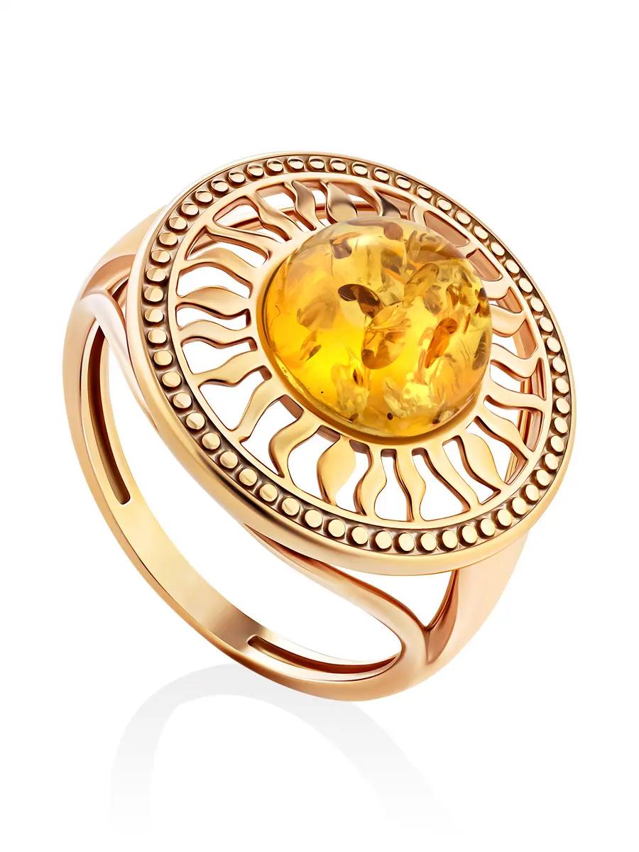 картинка Красивое и яркое кольцо «Парнас» из позолоченного серебра и лимонного янтаря в онлайн магазине