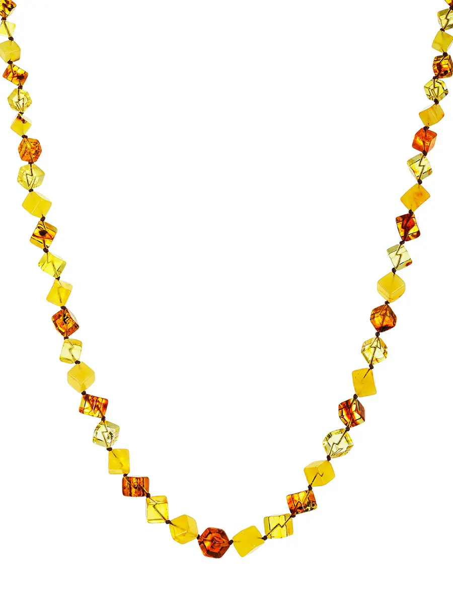 картинка Яркое янтарное ожерелье из бусин-кубиков «Рафинад» в онлайн магазине