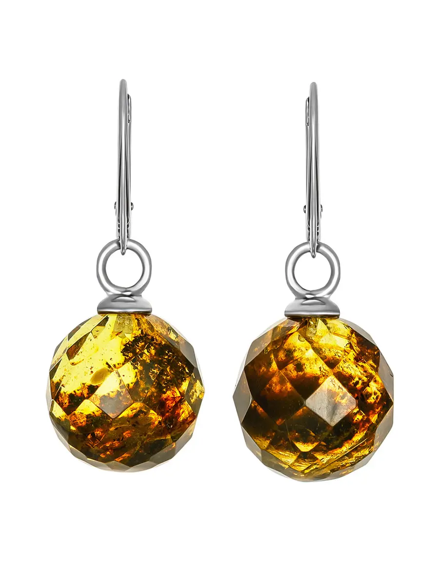 картинка Серьги с гранёнными янтарными шариками-подвесками «Шар алмазный пёстрый» в онлайн магазине