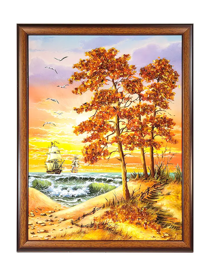 картинка Украшенная россыпью натурального балтийского янтаря картина «На побережье» в онлайн магазине