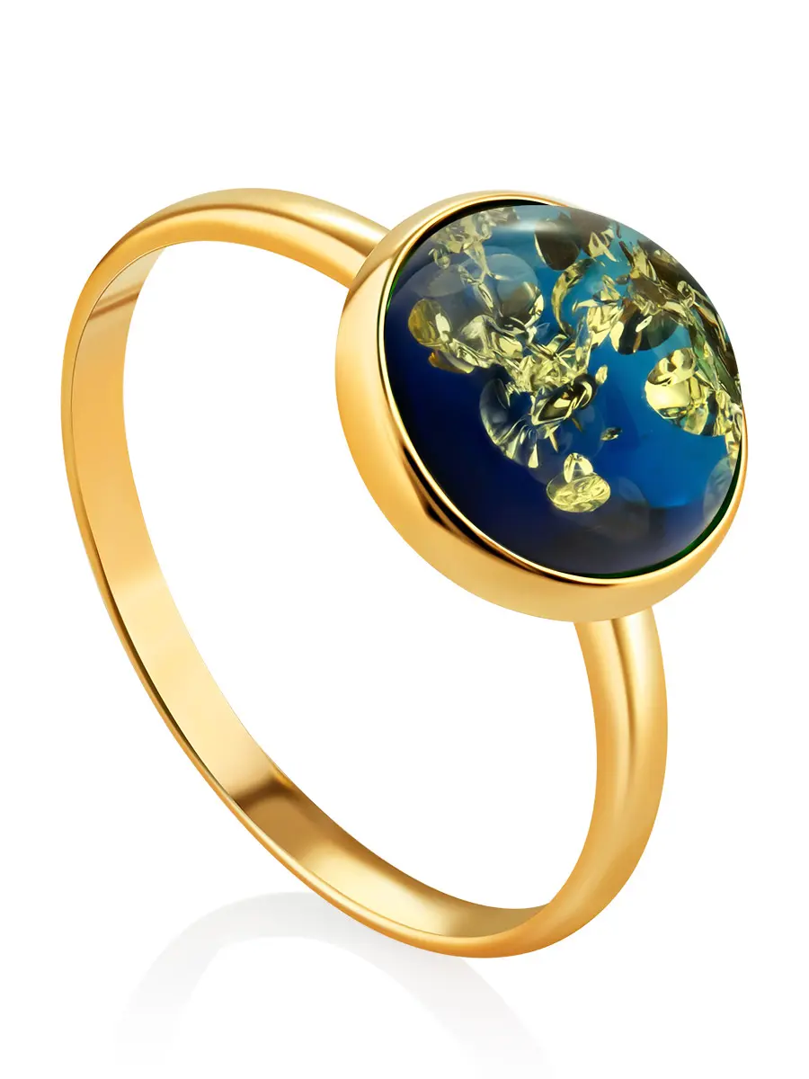 картинка Лаконичное кольцо «Сорбонна» из позолоченного серебра с ярко-синим янтарём в онлайн магазине