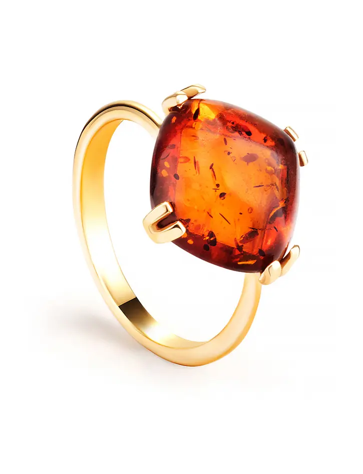 картинка Яркое кольцо в классическом дизайне «Византия» из коньячного янтаря в онлайн магазине