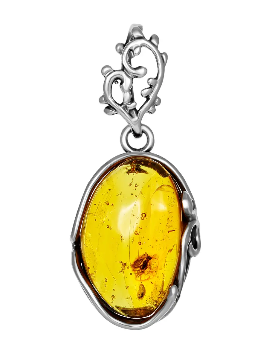 картинка Красивая подвеска из серебра и янтаря лимонного цвета с включением насекомого «Клио» в онлайн магазине