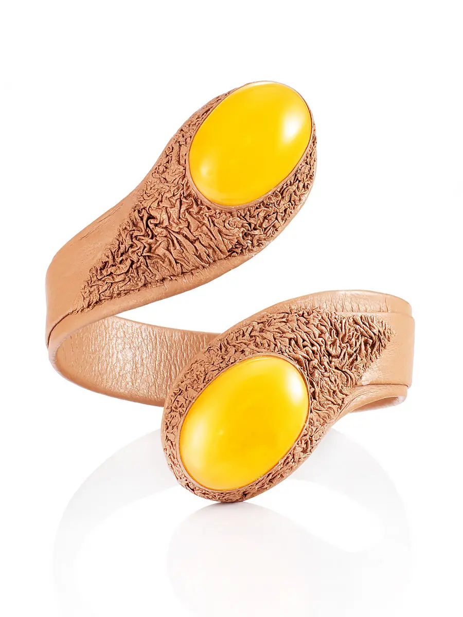 картинка Браслет «Змейка» из кожи с медовым янтарём в онлайн магазине