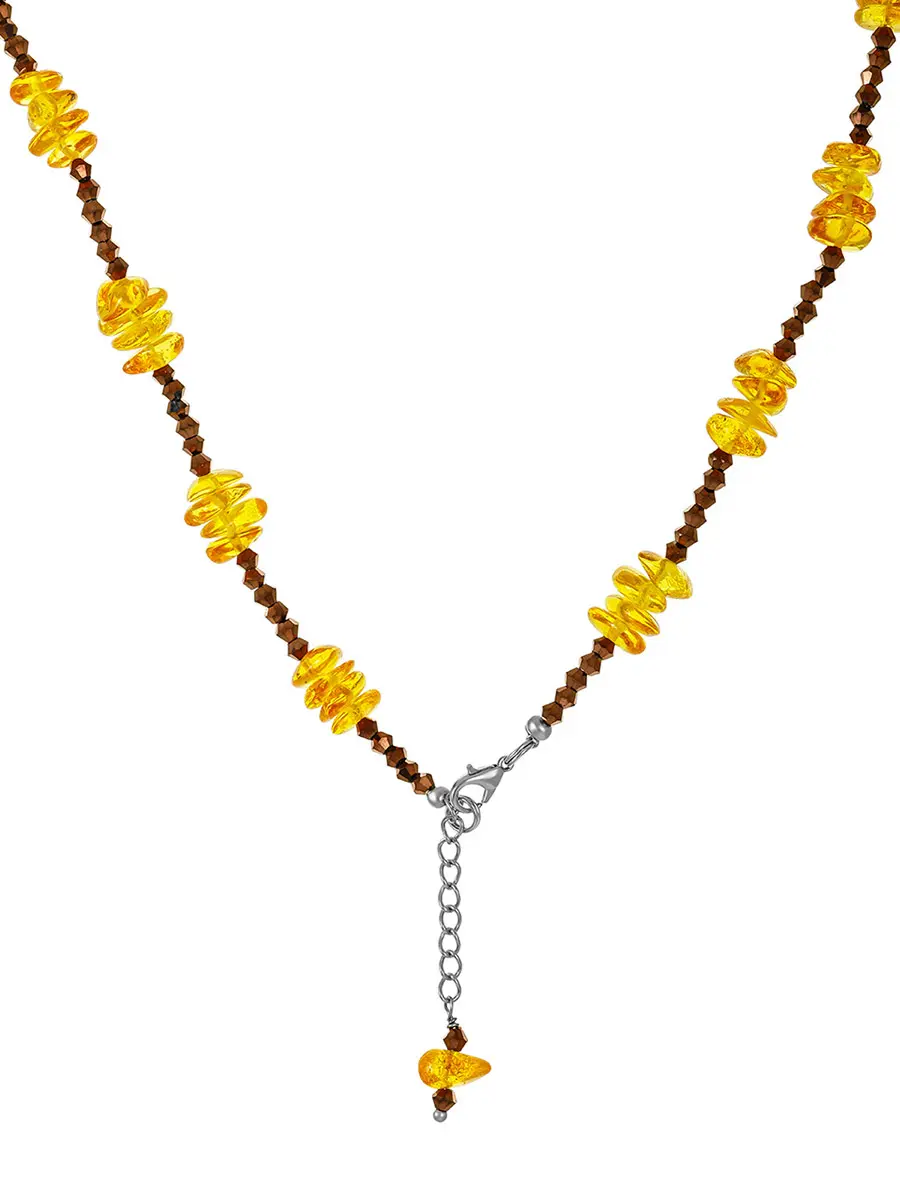 картинка Яркий чокер из натурального янтаря и гематита в онлайн магазине