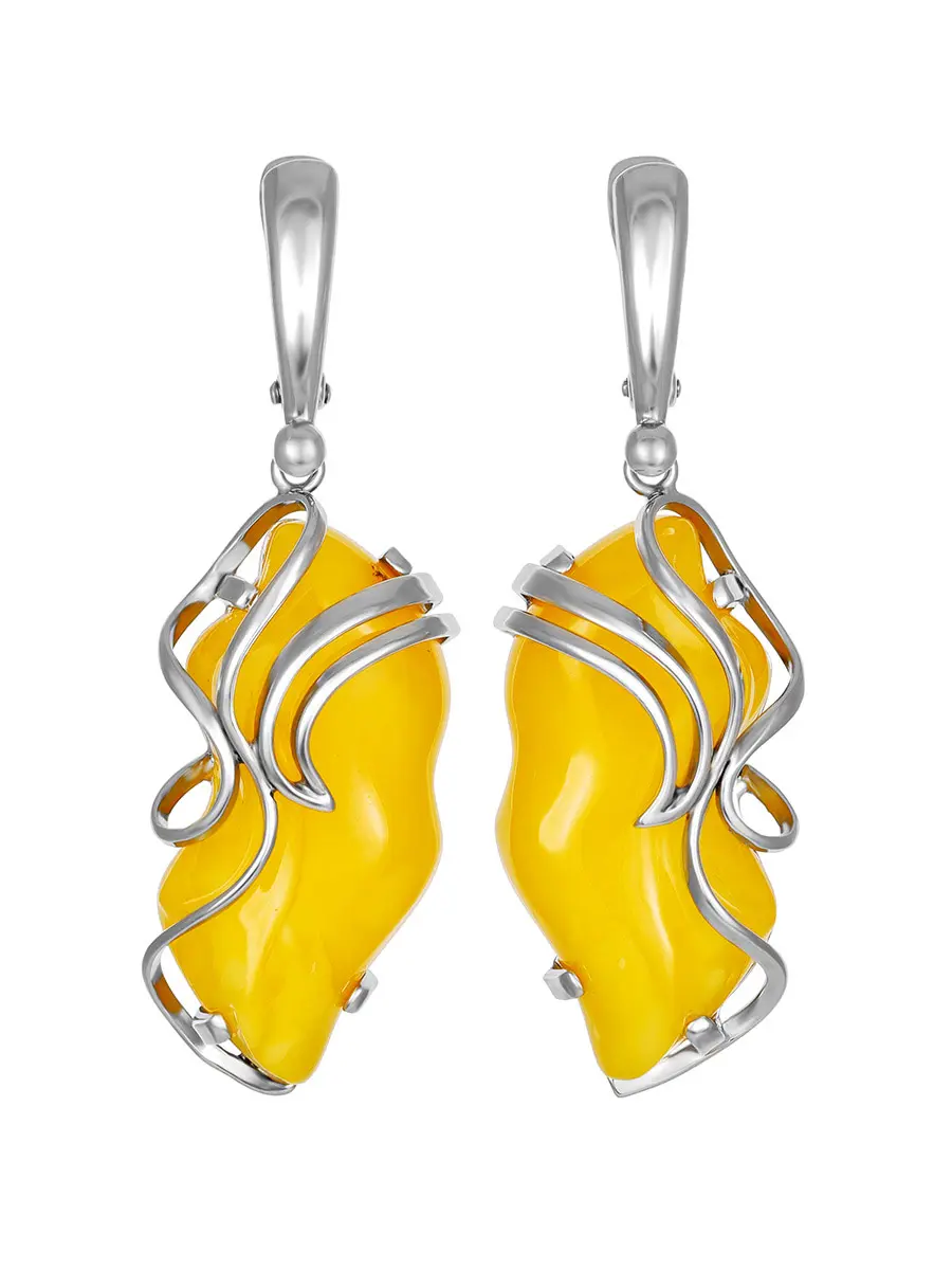 картинка Нарядные серебряные серьги со вставками яркого медового янтаря «Риальто» в онлайн магазине