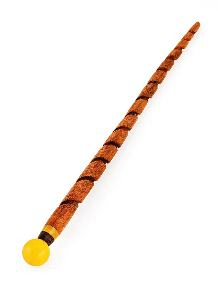 картинка Китайская заколка-палочка для волос из древесины дуба с круглым янтарным наконечником в онлайн магазине