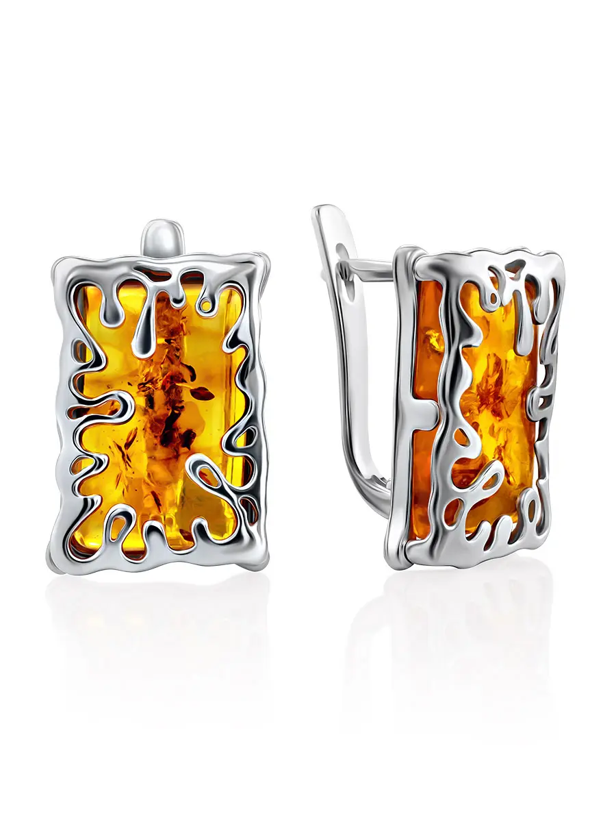картинка Эффектные серьги из серебра и золотистого янтаря «Фрида» в онлайн магазине