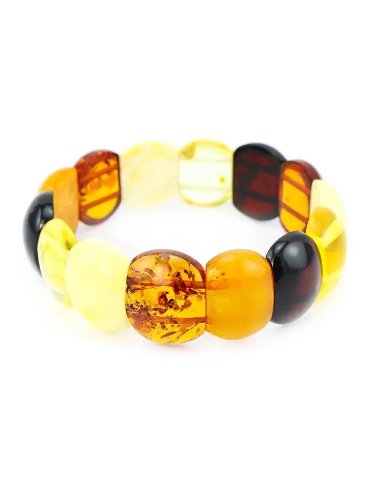 картинка Красивый плоский браслет из натурального янтаря «Пестрые овалы» в онлайн магазине