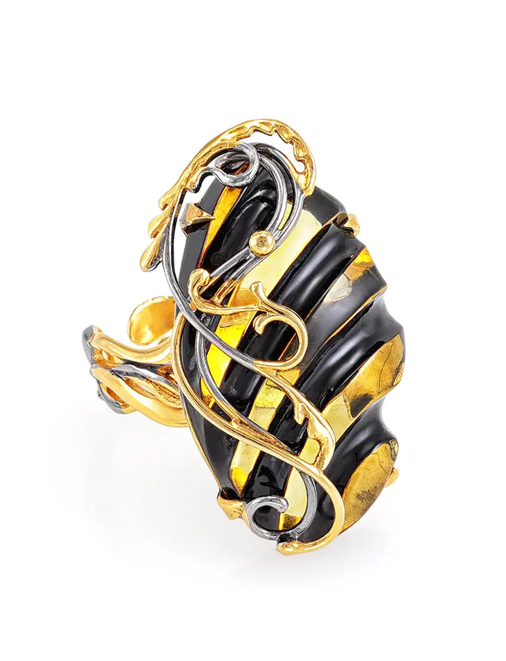 картинка Оригинальное кольцо с натуральным цельным янтарём «Электра» в онлайн магазине