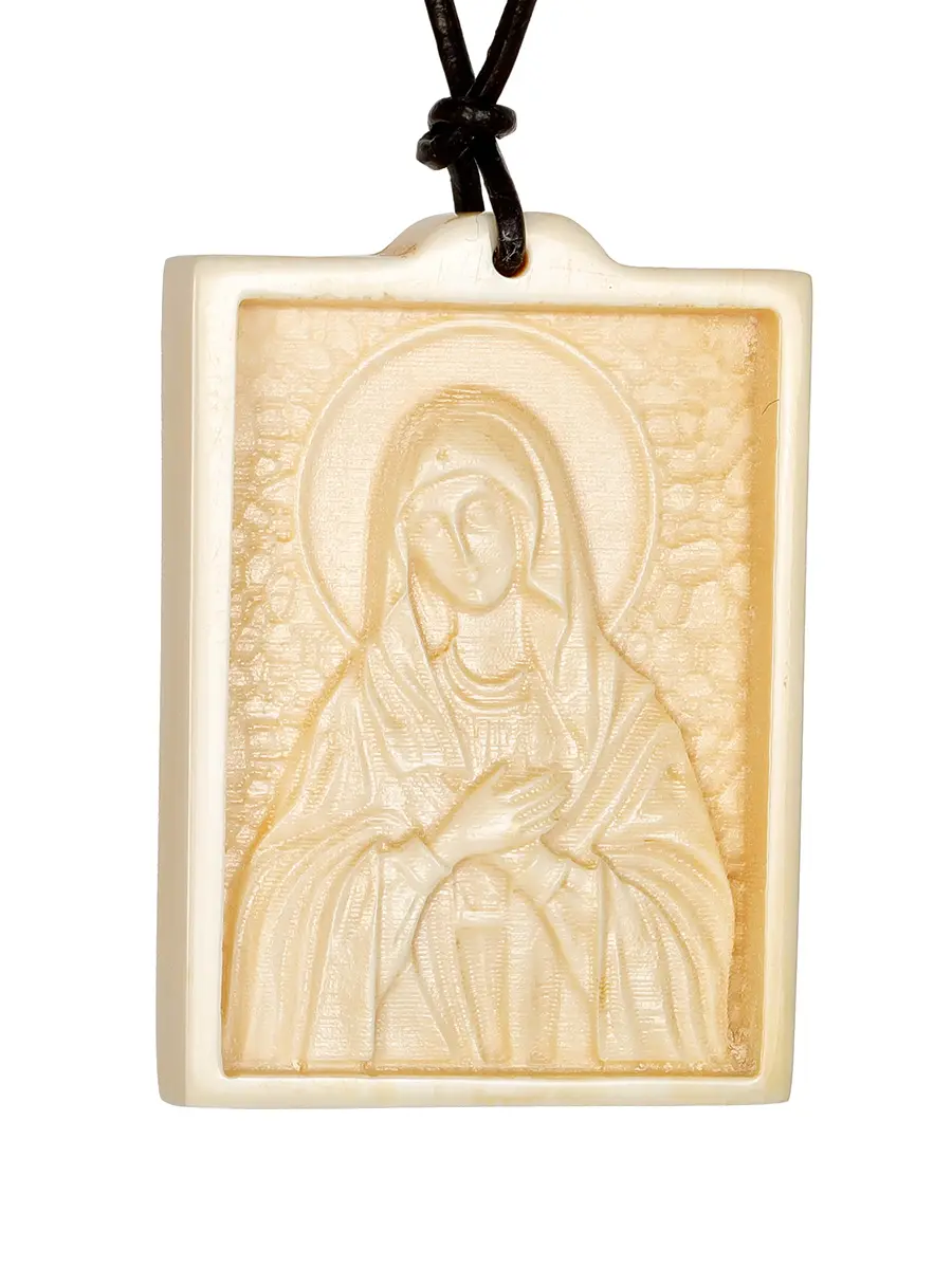 картинка Резная иконка из бивня мамонта «Богородица. Умиление (Радость всех радостей)» в онлайн магазине