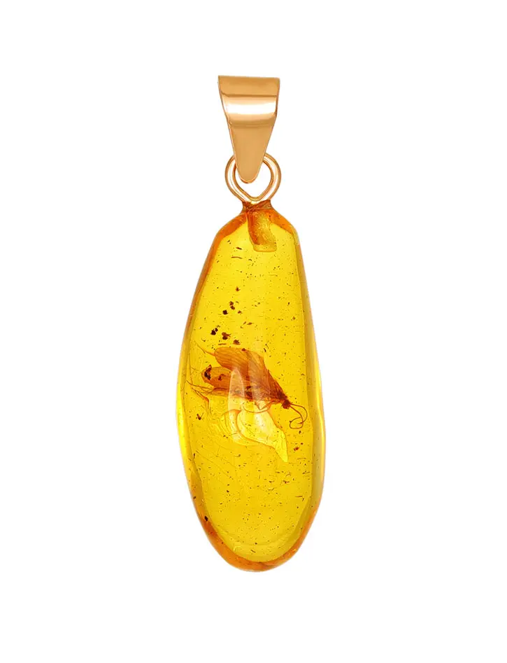 картинка Подвеска из золота и натурального янтаря с крупным инклюзом «Клио» в онлайн магазине