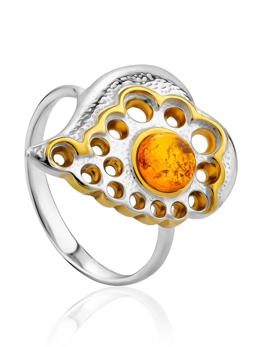картинка Кольцо «Сердце» в стиле стимпанк, украшенное янтарём в онлайн магазине