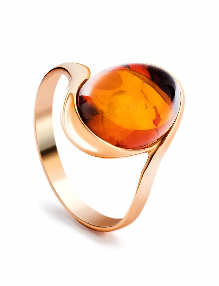 картинка Элегантное кольцо с натуральным коньячным янтарём «Сюита» в онлайн магазине