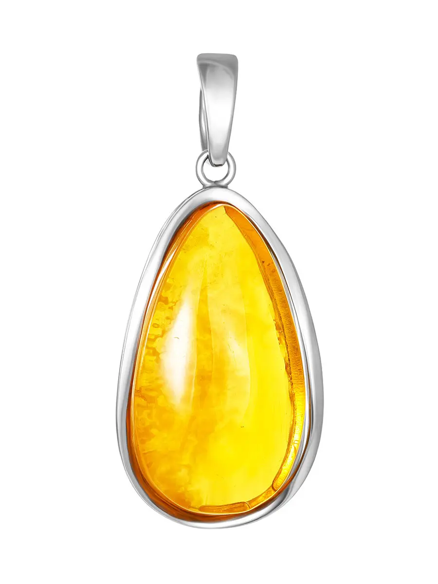 картинка Яркий кулон из полупрозрачного янтаря насыщенного лимонного цвета в форме капельки в онлайн магазине