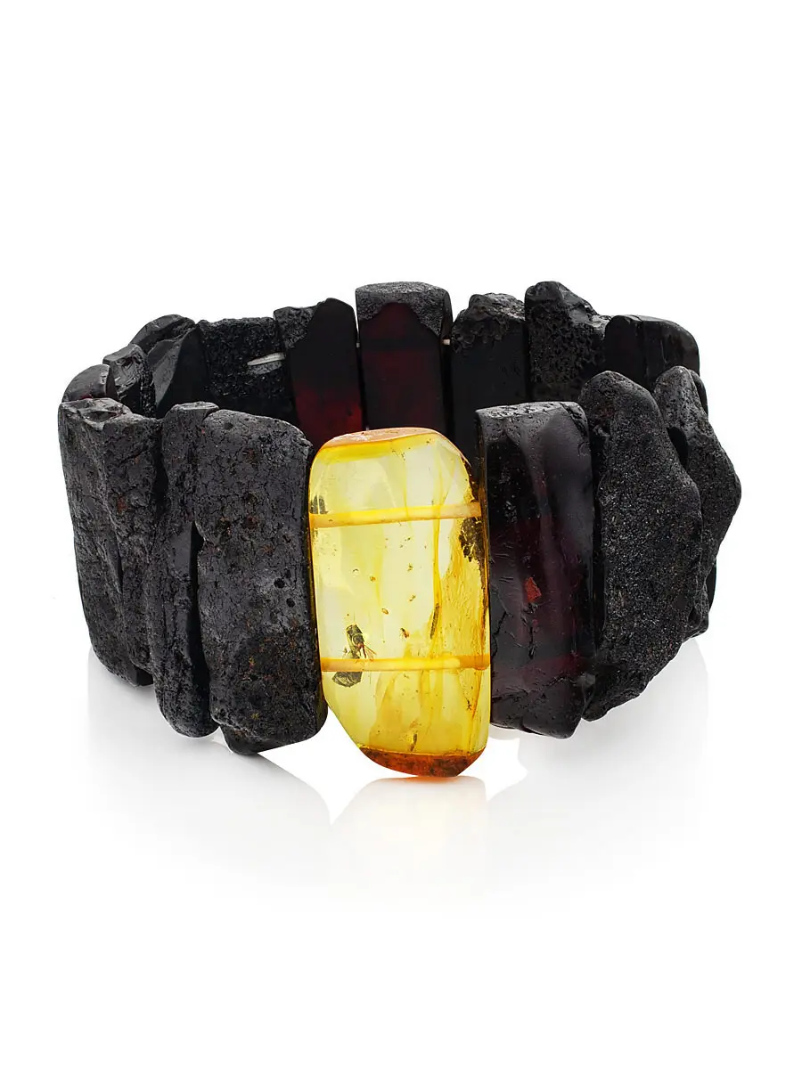 картинка Эффектный чёрный браслет «Помпеи» с лечебным эффектом из натурального балтийского янтаря в онлайн магазине