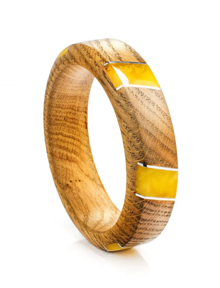 картинка Браслет-кольцо из дерева, натурального медового янтаря «Индонезия» в онлайн магазине