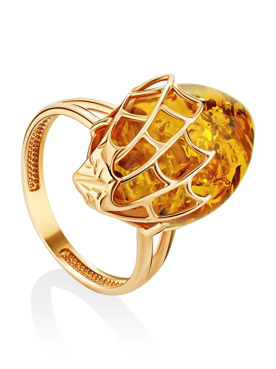 картинка Кольцо из золота со вставкой из натурального янтаря «Паутинка» в онлайн магазине