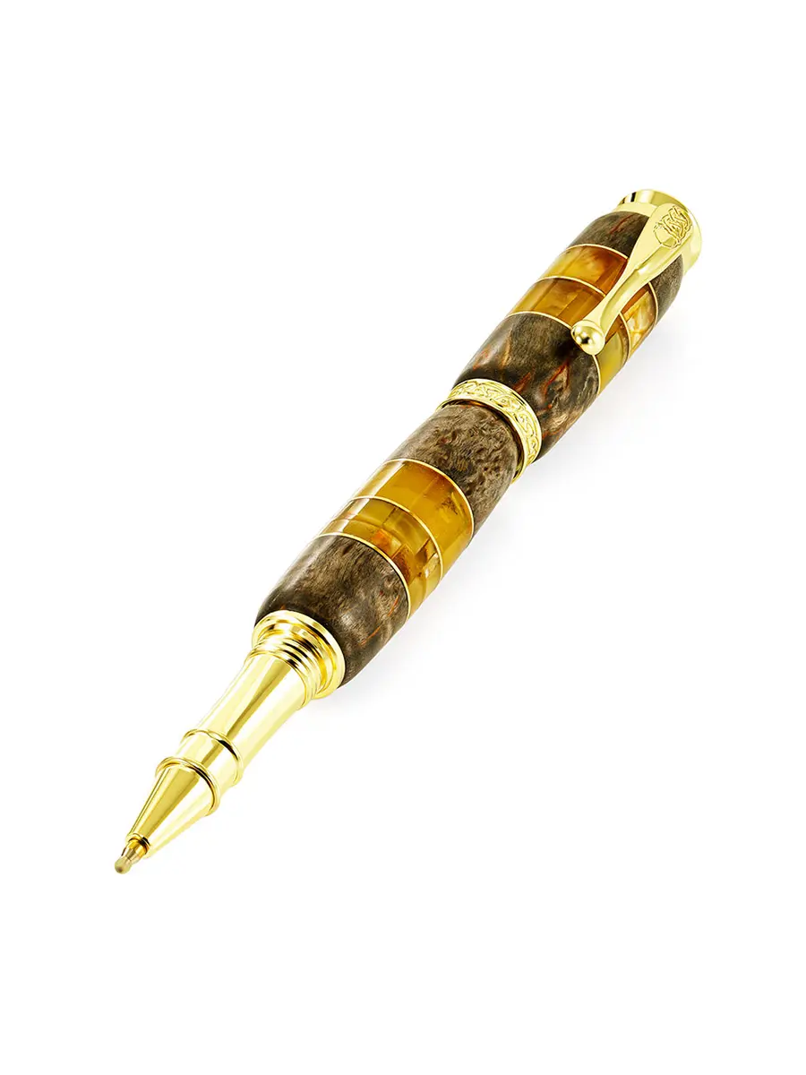 картинка Ручка «Кельтская» из натурального янтаря и дерева в онлайн магазине